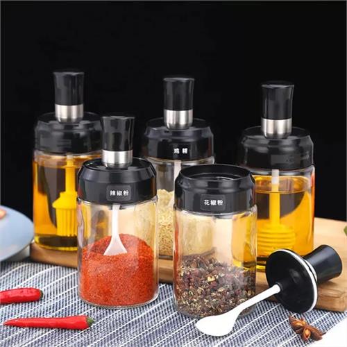 1 Pcs Glass Jar Spices Container With Spoon