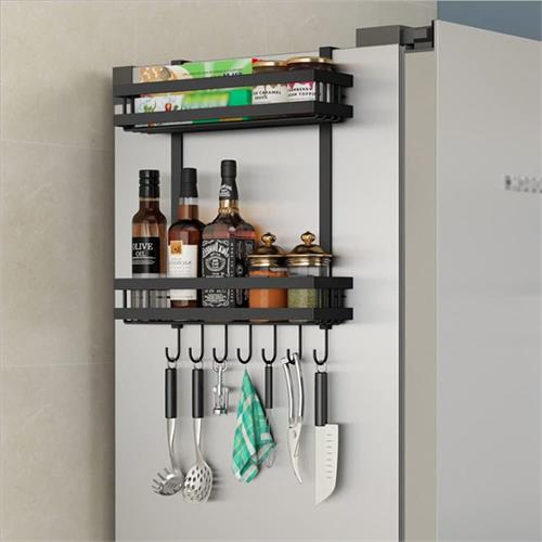 2 Tier Metal Refrigerator Side Storage Organizer Rack
