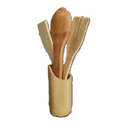 3 Pcs Wooden Spoon Set With Holder