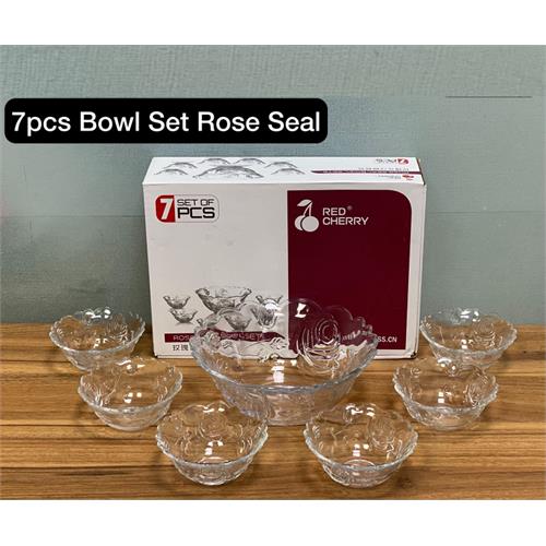 7 Pcs Red Cherry Rose Bowl Set