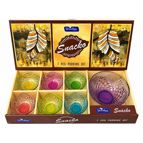7 Pcs Snacko Pudding Bowl Set Colorful Glass