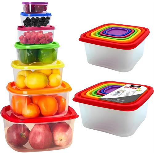 7 Pcs Square Rainbow Food Container Set