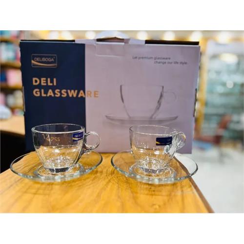 12 Pcs Delisoga Plain Glass Cup with Saucer Set - 36L12