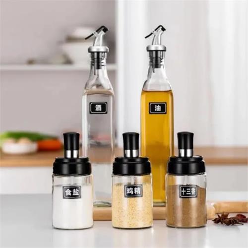 5 Pcs Flanek Glass Oil Bottle Set