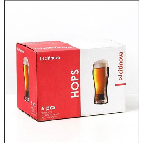 6 Pcs Citinova Hops Beer Glass Set - 570ml