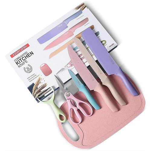 6 Pcs Colorful Knife Set With Cutting Board