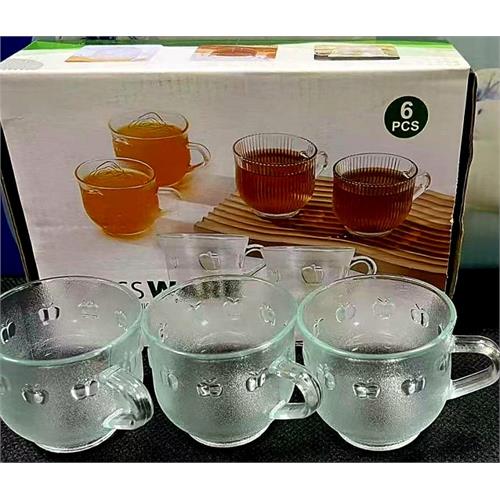 6 Pcs Glass Cherry Tea Cup Set