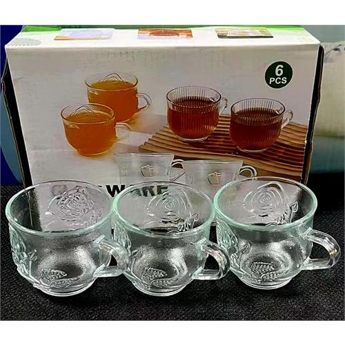 6 Pcs Glass Rose Tea Cup Set