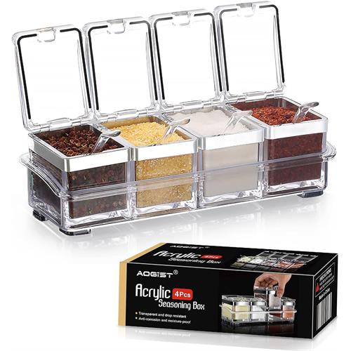 Aogist Kitchen Spice Pots 4 Pieces Clear Seasoning Box