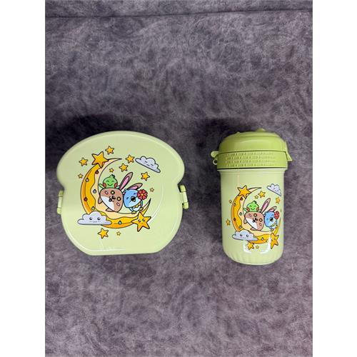 Cartoon Printed Lunch Box With Bottle