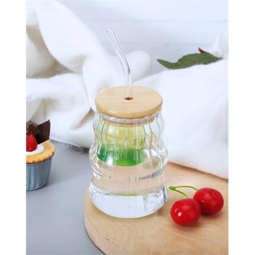 Drinking Jar with Bamboo Lid & Straw