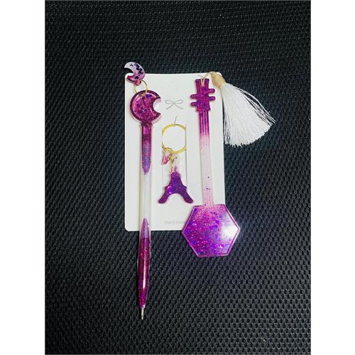 Glittery Design Pen & Keytag Set - Handmade