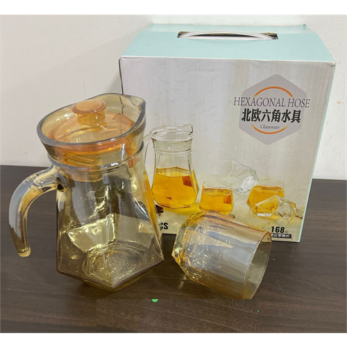 Hexagon Shape Jug With Glass Set (BLJ-5 Gold)