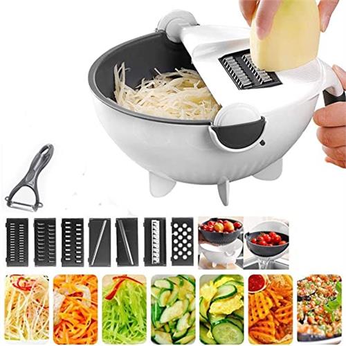 Magic Rotate Vegetable Cutter w/ Drain Basket Manual Vegetable Slicer Draining Basket