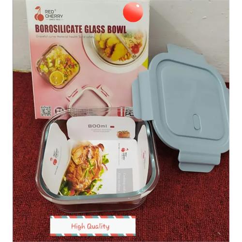 Red Cherry Borosilicate Square Glass Bowl 800ml