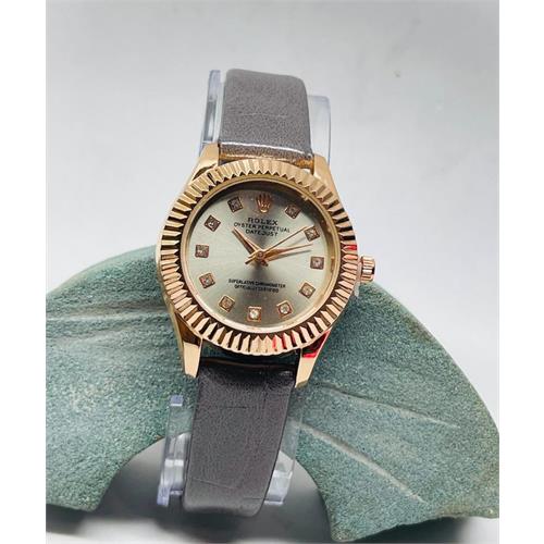 Rolex Small Dial leather Watches For Ladies (Gray Strap)