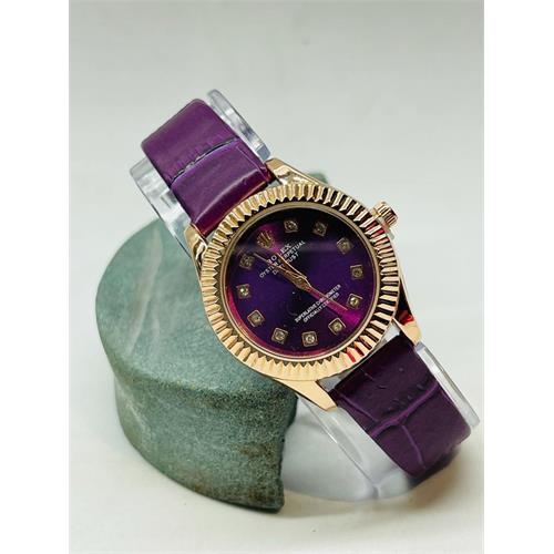 Rolex Small Dial Leather Watches For Ladies (Purple Strap)