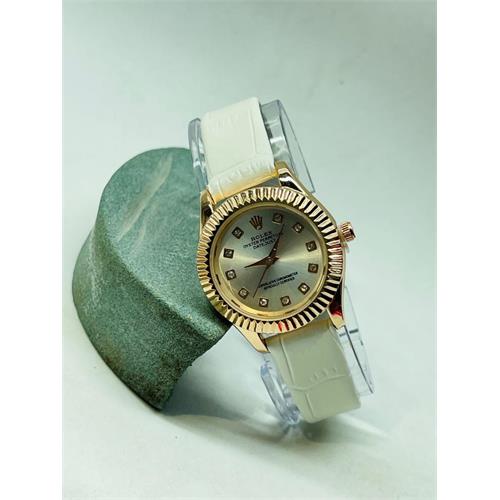 Rolex Small Dial Leather Watches For Ladies (Tea Green Strap)