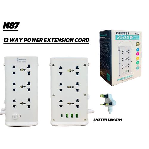 12 Way Power Extension Cord - 2 Meter