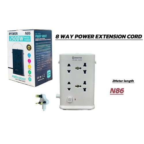 8 Way Power Extension Cord - 2 Meter
