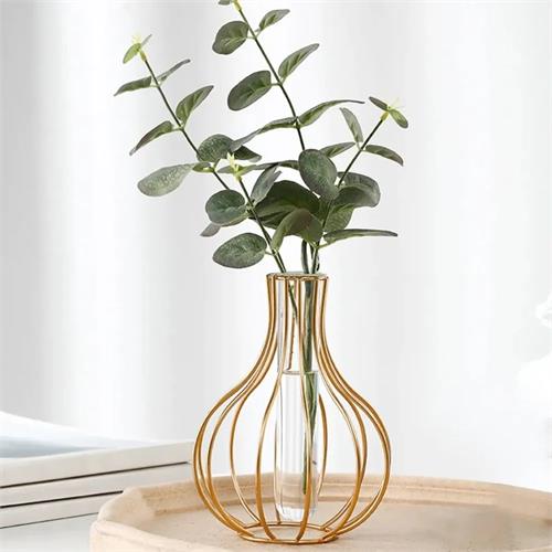 Metal Wire Glass Tube Vase - 16*10cm
