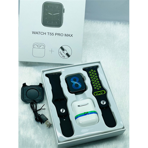 T55 Pro Max Smart Watch With Buds (Black & Green)