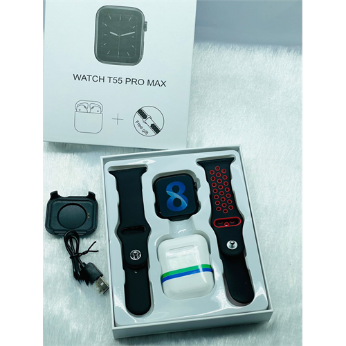 T55 Pro Max Smart Watch With Buds (Black & Red)