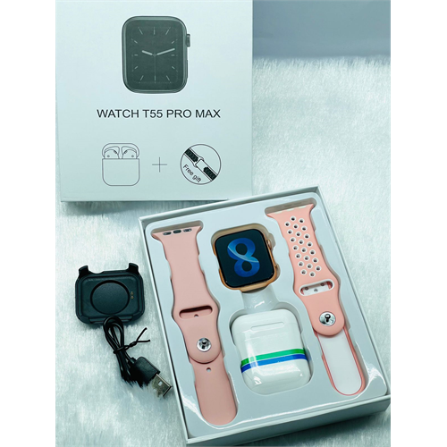 T55 Pro Max Smart Watch With Buds (Pink & White)