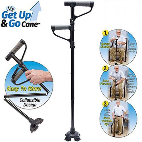 GET UP & GO CANE Foldable Height Adjustments Second Handle Convenient Walking Stick