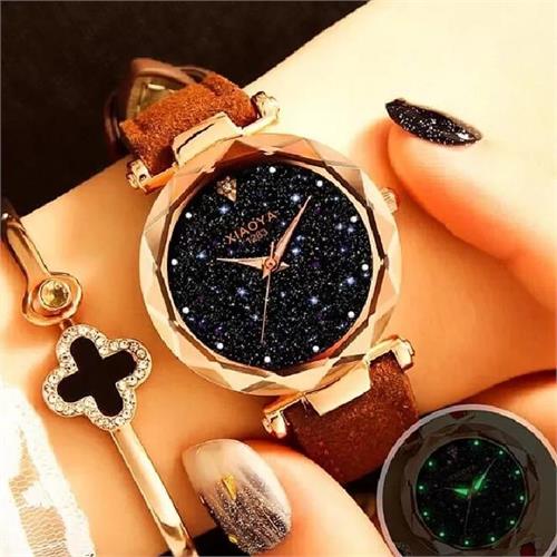 Ladies Luminious Fashion Starr Sky watches (Light Brown Strap)