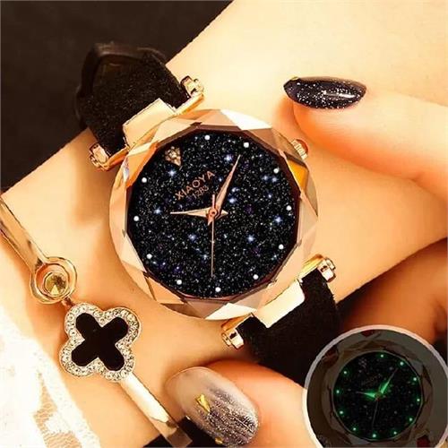 Ladies Luminious Fashion Starry Sky watches (Dark Brown Strap)