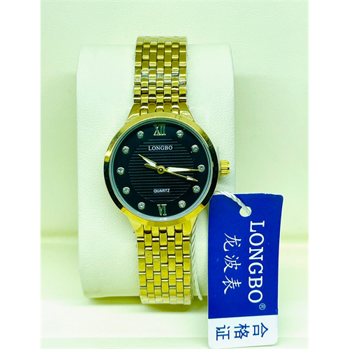 LONGBO Gold Ladies Black Dial Watch