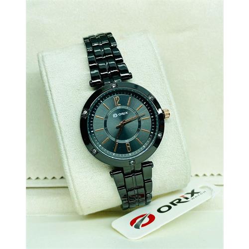 Orix Black Steel Workwear Analog Black Dial Ladies Watch