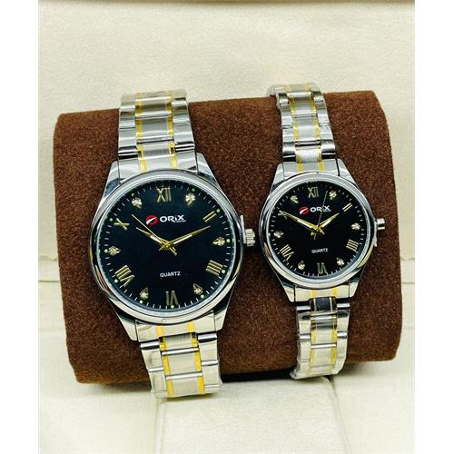 Orix Stainless Steel Couple Black Dial Watch (Gold & Sliver)