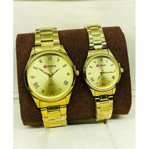 Orix Stainless Steel Couple Gold Dial Gold Watch