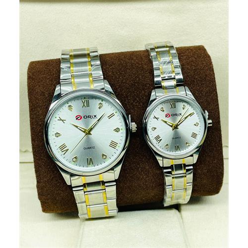 Orix Stainless Steel Couple White Dial Watch (Gold & Sliver)