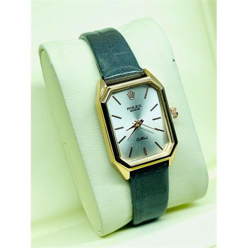 Rolex Leather Strap Ladies Watch (Gray Strap)