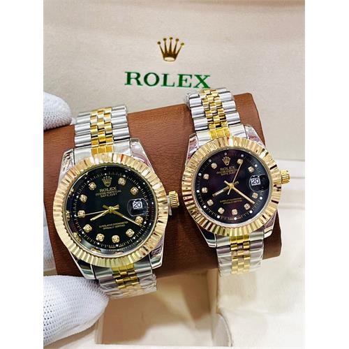 Rolex Oyster Perpetual Date Gold Mix Black Dial Couple Watch