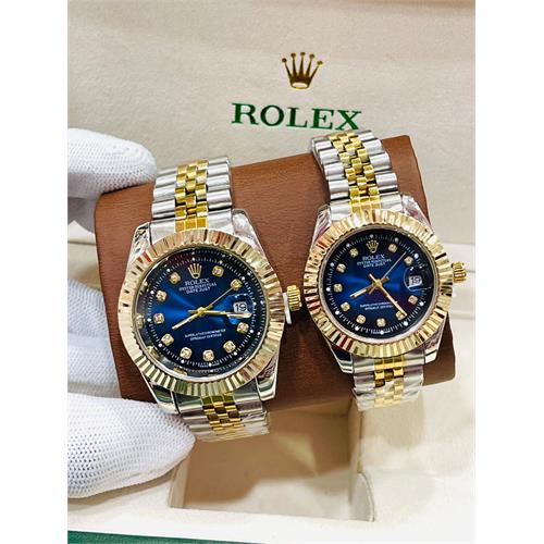 Rolex Oyster Perpetual Date Gold Mix Blue Dial Couple Watch