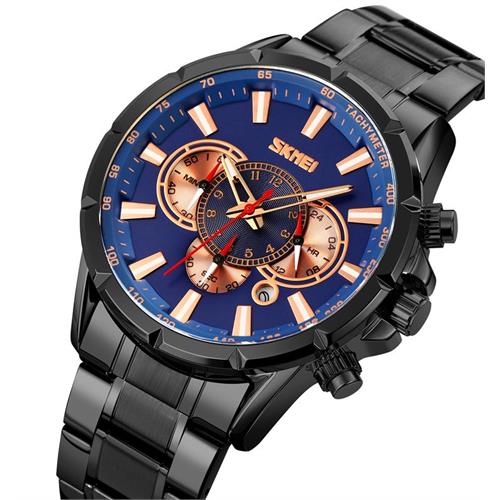 Skmei Blue RoseGold Mix Dial Black Chain Watch