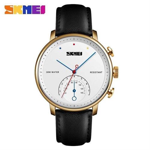 Skmei Leather Black Strap Watch