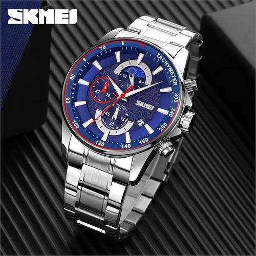 Skmei Sliver Chain Black Dial Watch