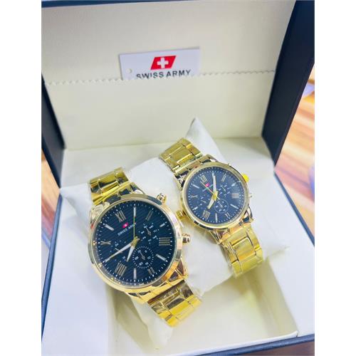 Swiss Army Chain Gold Watch Black Dial Couple Watch