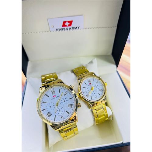 Swiss Army Chain Gold Watch White Dial Couple Watch