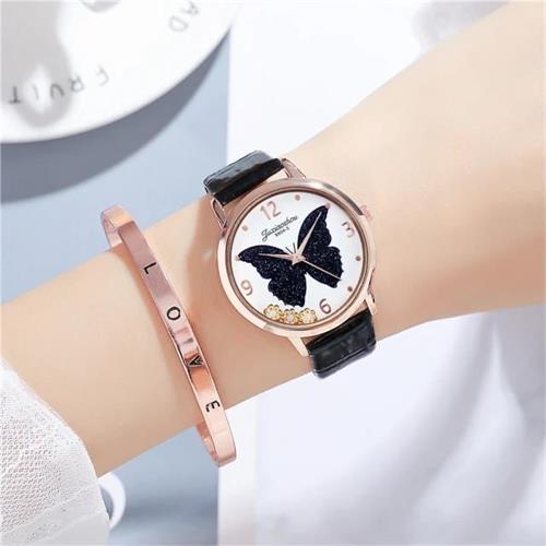 Butterfly Design Ladies Strap Watch (Black)