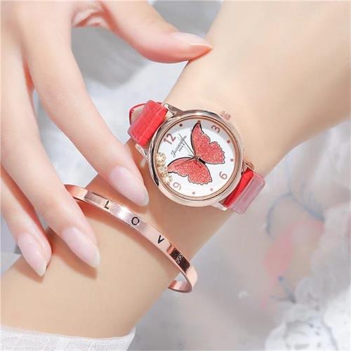 Butterfly Design Ladies Strap Watch (Red)