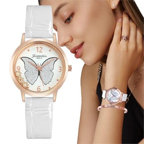 Butterfly Design Ladies Strap Watch (White)