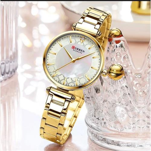 Curren Golden Stainless & Round Analog Dial Ladies Wrist Watch