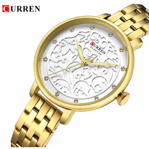 Curren Golden Stainless Steel Analog Watch (White & Golden)