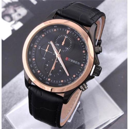 Curren Leather Black Strap Watch